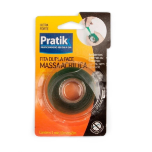 Fita Dupla Face Pratik 12mm x 2m Verde Massa Acrílica (0,8mm)