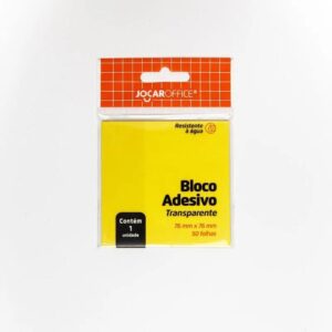 BLOCO ADESIVO TRANSPARENTE AMARELO 76MM X 76MM 50F JOCAR OFFICE