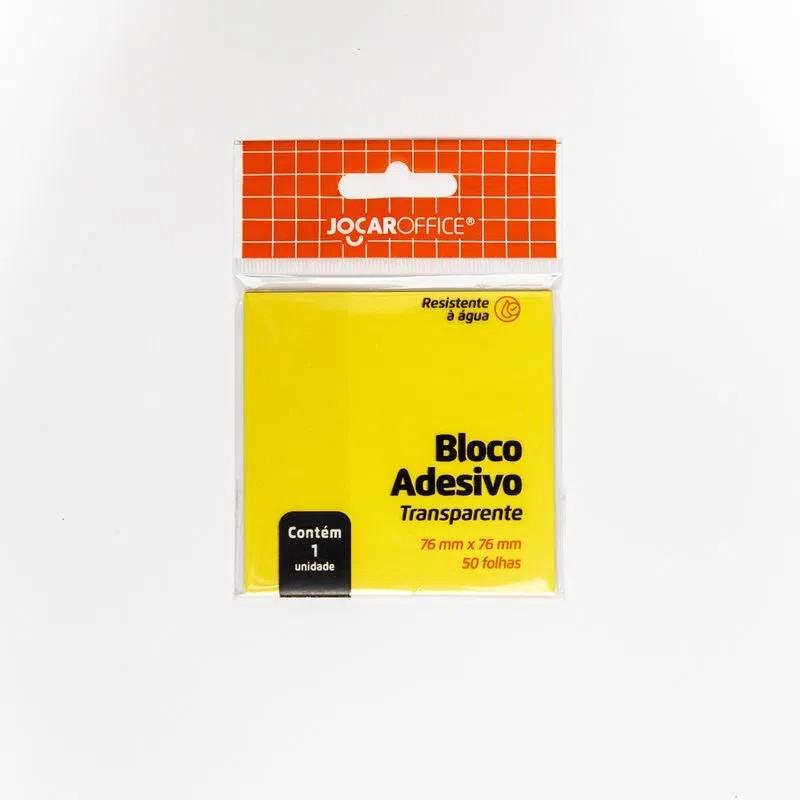 BLOCO ADESIVO TRANSPARENTE AMARELO 76MM X 76MM 50F JOCAR OFFICE