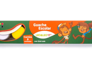 GUACHE ESCOLAR CAIXA C/6 CORES - 15ML POR POTE - LEO&LEO