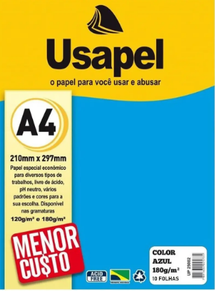 USAPEL COLOR AZUL 180G/M2 210X297MM(A4) 50FLS