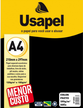 USAPEL COLOR PRETO 180G/M2 210X297MM(A4) 50FLS