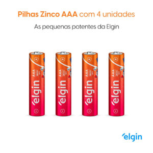04 Pilhas Baterias AAA Elgin Zinco Carvão 3A Palito 1 Cartela