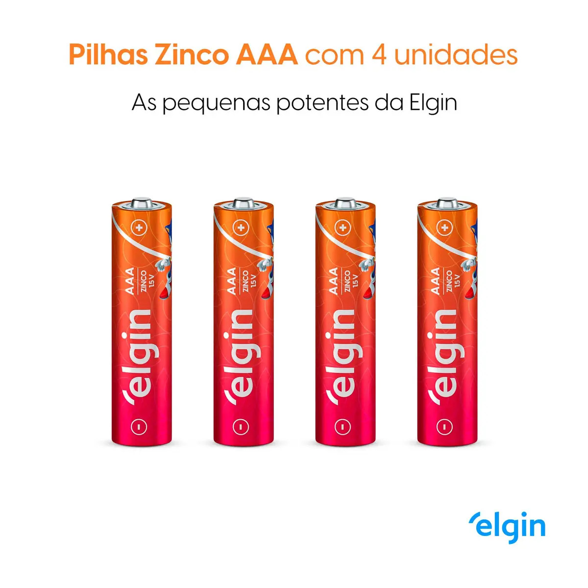 04 Pilhas Baterias AAA Elgin Zinco Carvão 3A Palito 1 Cartela
